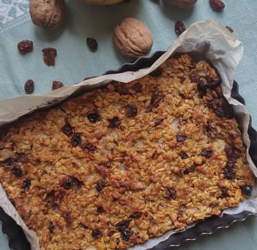 tortino di avena, faro e pere