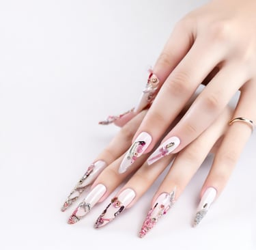 a woman's hand painted nails and nails on her nails