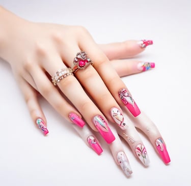 a woman's hand painted nails and a ring