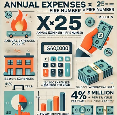 An educational infographic-style graphic explaining how to calculate a FIRE number.