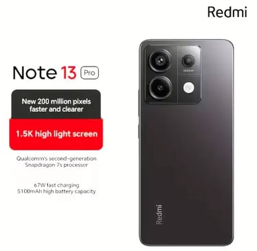 Redmi Note 13 Pro 5G smartphone featuring 64GB storage, 6GB RAM, and a 6.7-inch 120Hz display.  