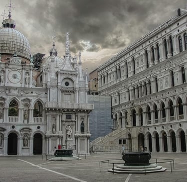 Courtyard of the Doge's Palace, facing the St. Mark's Basilica, Venice, Italy 