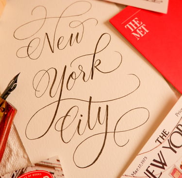 Handmade calligraphy of New York City by NYC calligrapher Handwritten by Belle.
