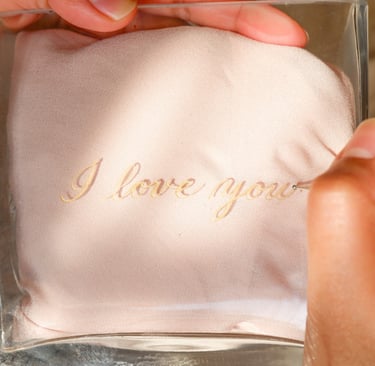 Hand engraved glass by NYC engraver Handwritten by Belle.