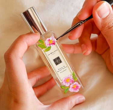 Painted Jo Malone perfume bottle for NYC activation by Handwritten by Belle.