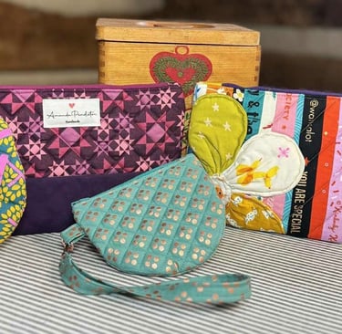 Handmade tote bags, quilt, key chains, bitsy bags, backpacks