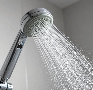 a close up of a shower head with water coming out of it