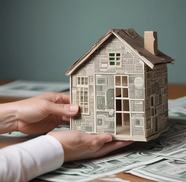 a person holding a house made out of money