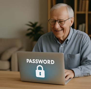 Australian laptop user typing password, illustrating common password mistakes and security tips