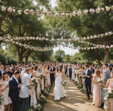 large summer wedding celebration outdoors