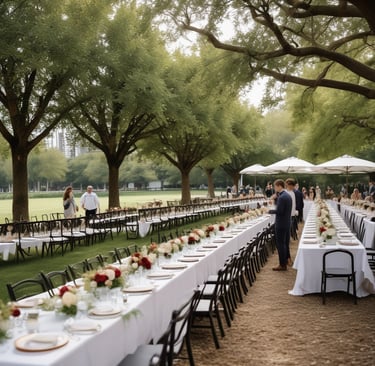 long tables outdoors for summer wedding