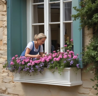 older woman attending her window box