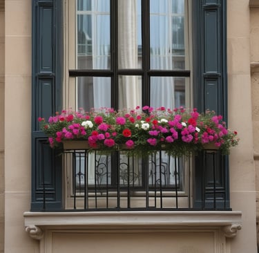 stunning window box of colorful flowers