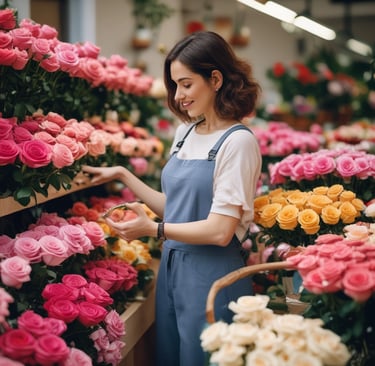 woman at florists choosing flowers