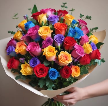 bouquet of rainbow color roses