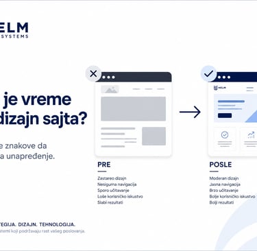 Vizuelni prikaz unapređenja web sajta kroz redizajn, optimizaciju performansi i funkcionalnosti sistema.