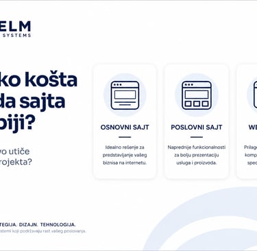 Prikaz faktora koji utiču na cenu izrade sajta, uključujući poslovne sajtove, web sisteme i prilagođena digitalna rešenja.