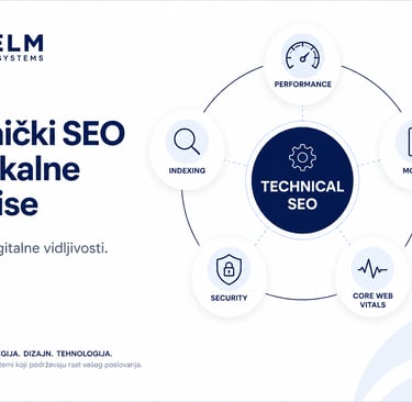Tehnički SEO za lokalne biznise kroz optimizaciju performansi, indeksiranja, bezbednosti i Core Web Vitals faktora.