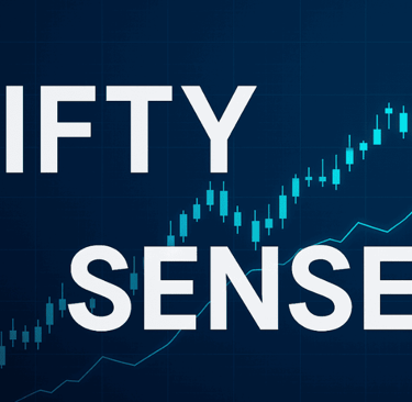 Nifty Sensex is written on a candle forming background