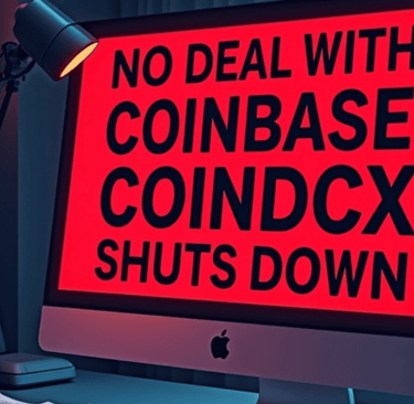 "No deal with Coinbase Coindcx shuts down" is written on monitor screen