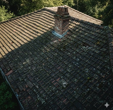 toiture pleine de mousse a nettoyer