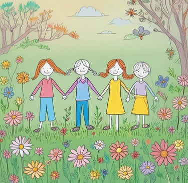 A young child wearing a school uniform with a green-striped tie and a shirt marked 'KG' sits in an indoor environment with colorful backgrounds. The child has a playful expression, with one hand resting on a bright red toy.