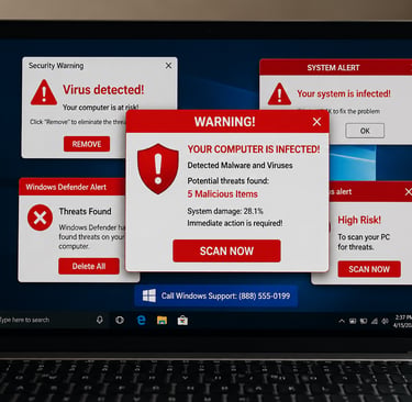 pop up alert with fake virus alert
