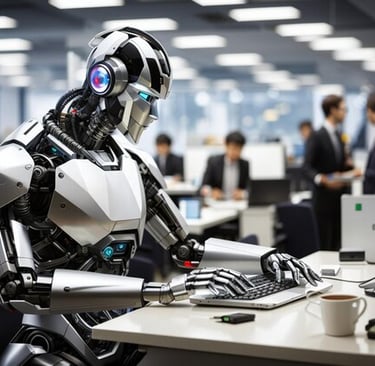 Imagem mostra um robô trabalhando na automação de uma empresa