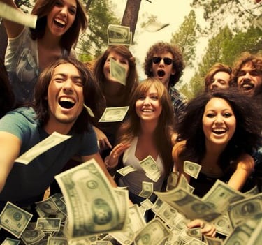 imagem mostrando jovens com dinheiro.