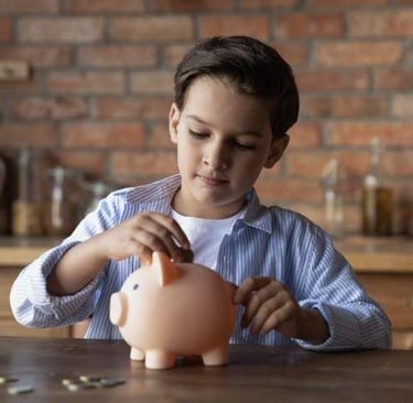 imagem de uma criança começando a investir poupar.