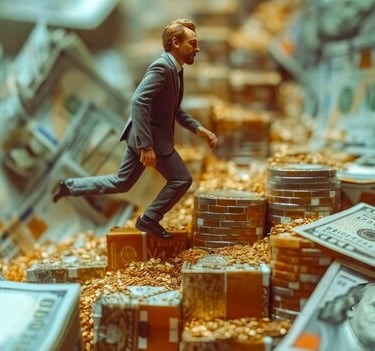 imagem de um homem subindo a escada sugerindo a ideia de subir na vida financeiramente.