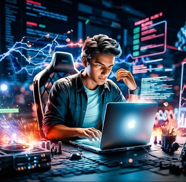 jovem mexendo no computador na internet