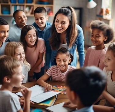 imagem de crianças com seu professor