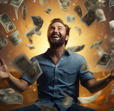 imagem mostra um homem contemplando o dinheiro conquistado nos seus investimentos.