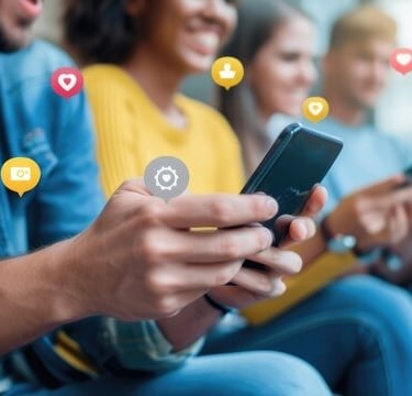 imagem de jovens usando o celular nas redes sociais