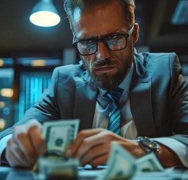 executivo de finanças contando dinheiro.