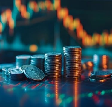 imagem mostra moedas agrupadas em colunas . 