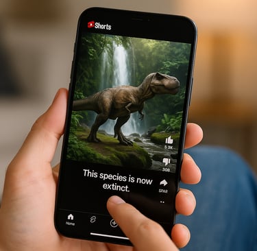 Hand holding phone with YouTube video of animal — symbolizing YouTube automation and faceless content channels for passive in