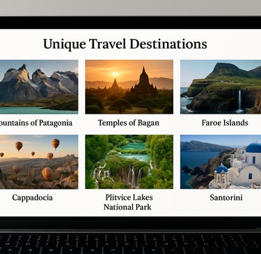 Laptop screen showing blog layout about travel destinations — illustrating building a niche blog for ad revenue and affiliate