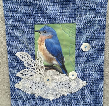 Untitled by Lu Peters. Art quilt using image transfer of digital photo by Brett Peters.
