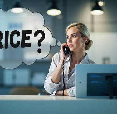Dental Front-desk staff answering phone call from a patient while answering the price question