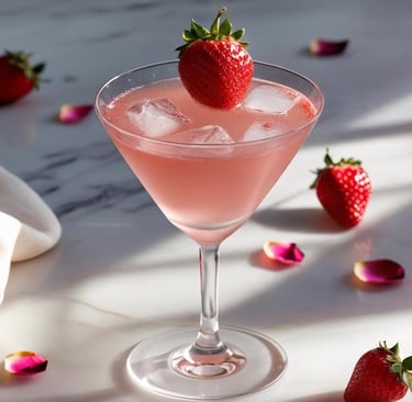 An elegant strawberry rose martini mocktail