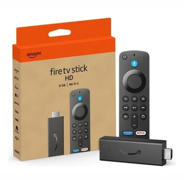 Amazon Fire TV Stick HD streaming device with Alexa Voice Remote and retail packaging.