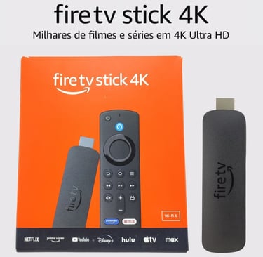 Amazon Fire TV Stick 4K streaming device and Alexa Voice Remote with packaging box.