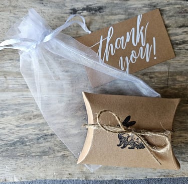 a small gift box with a thank card