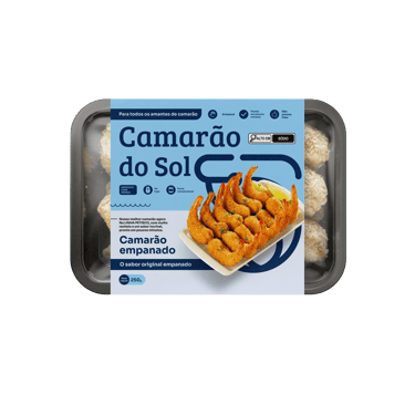 Embalagem de camarão empanado Camarão do Sol pronta para preparo
