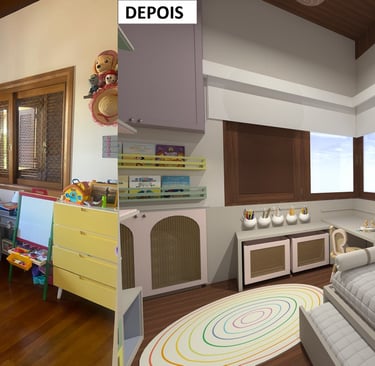 Antes e depois - quarto de menina