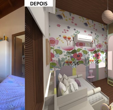 Antes e depois - quarto de menina