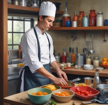 A group of people are gathered in a lobby area, wearing casual and business-casual attire. They are socializing, talking, and some are holding drinks. The background features a modern, tiled wall and a table with refreshments.