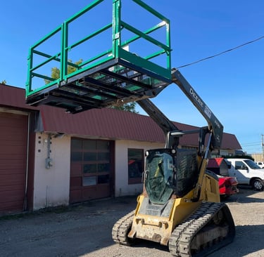 Custom man basket work platform raised by skid steer